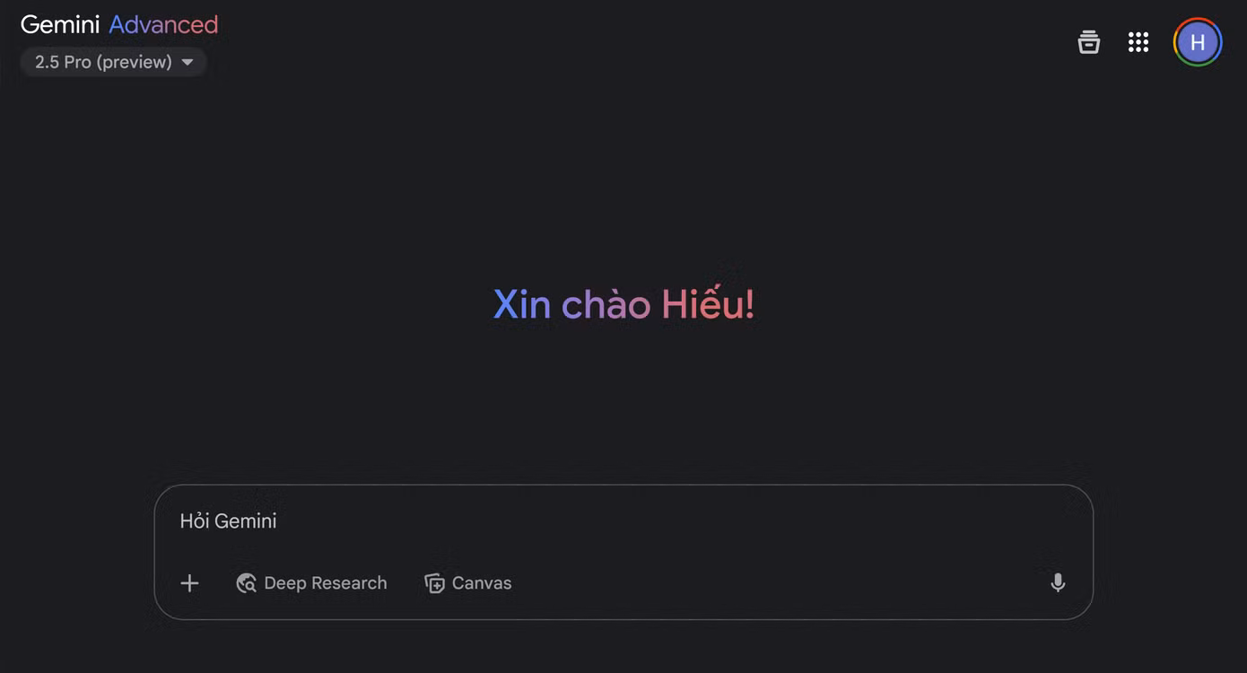Giao diện Gemini 2.5 Pro vừa được Google chính thức ra mắt. (Ảnh chụp màn hình)