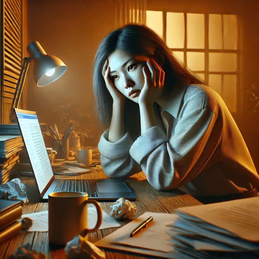Hội chứng "kẻ mạo danh" gây ra cảm giác mệt mỏi, kiệt sức khi người trẻ luôn ép mình phải chạy theo thành công của người khác. (Ảnh minh họa bởi AI) Hội chứng "kẻ mạo danh" gây ra cảm giác mệt mỏi, kiệt sức khi người trẻ luôn ép mình phải chạy theo thành công của người khác. (Ảnh minh họa bởi AI)