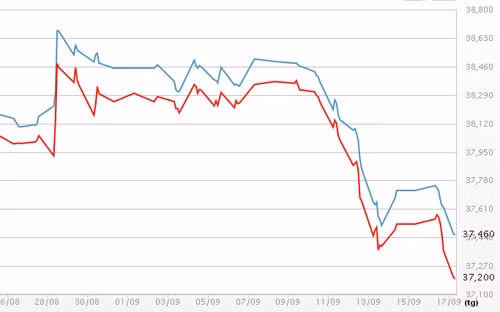Diễn biến giá vàng SJC tại DOJI - Nguồn: DOJI