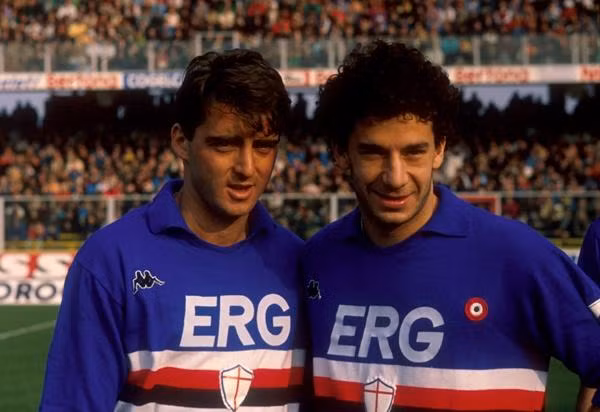 Mancini và Vialli từng là "cặp bài trùng" của Sampdoria. Ảnh: Getty.
