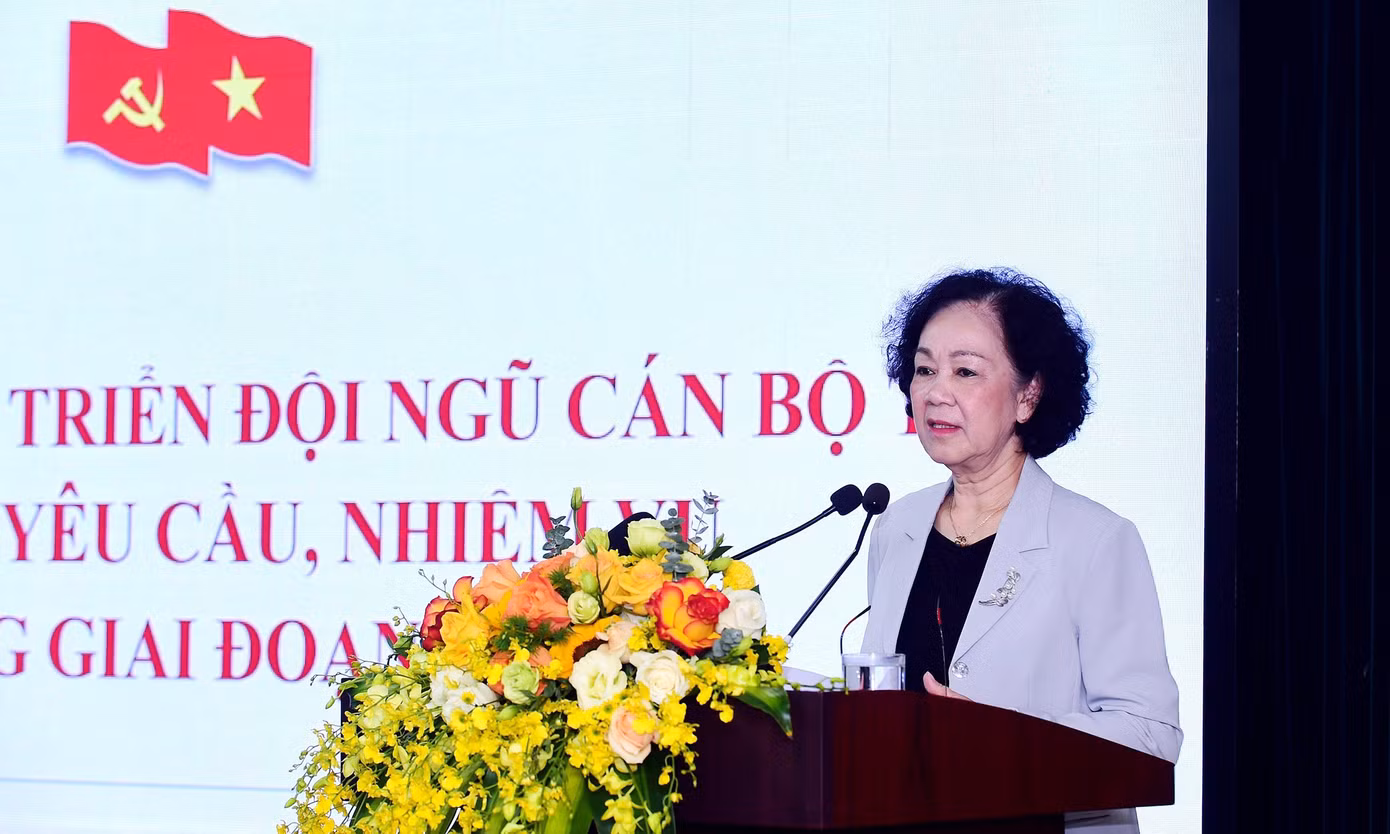 Bà Trương Thị Mai - Ủy viên Bộ Chính trị, Thường trực Ban Bí thư T.Ư Đảng, Trưởng Ban Tổ chức T.Ư phát biểu tại Toạ đàm.