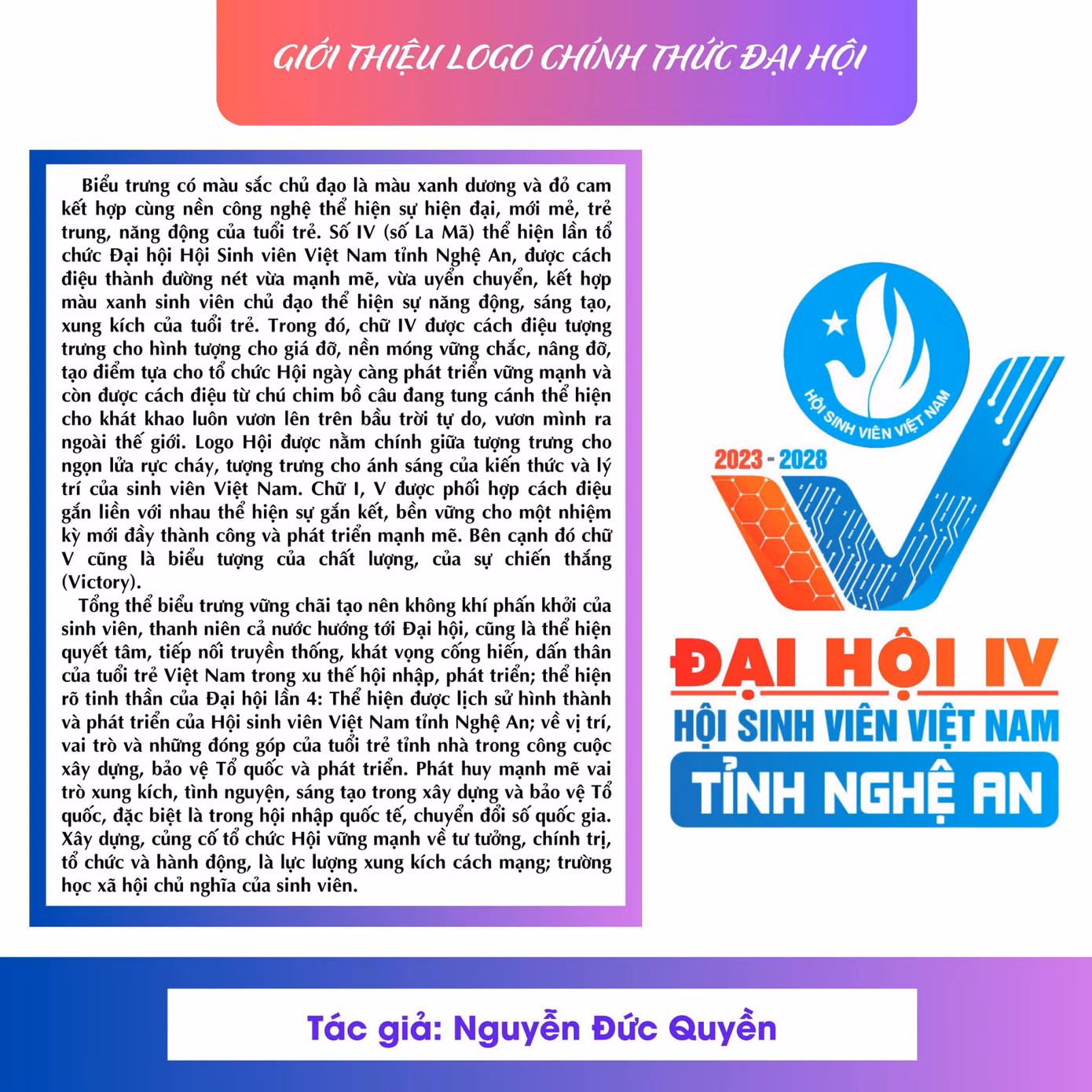 Công bố biểu trưng Đại hội Đại biểu Hội Sinh viên tỉnh Nghệ An.