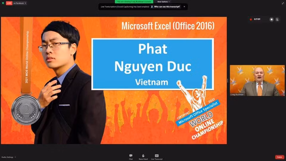 Nguyễn Đức Phát và Thái Bảo Ngọc (ĐH Hàng hải Việt Nam) lần lượt đoạt Huy chương Bạc và hạng 7 thế giới Microsoft Excel 2016;