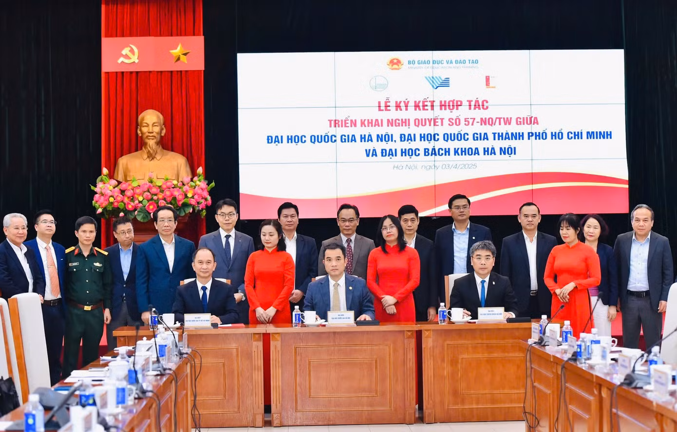 Ba đại học hàng đầu ký kết hợp tác triển khai Nghị quyết 57-NQ/TW. Ba đại học hàng đầu ký kết hợp tác triển khai Nghị quyết 57-NQ/TW.