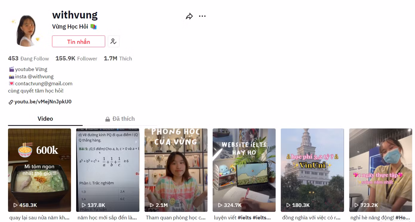 Kênh TikTok của Vừng thu về hơn 150K lượt theo dõi.