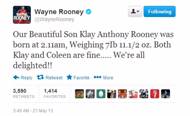 Rooney khoe tin vui trên trang twitter của mình. Rooney khoe tin vui trên trang twitter của mình