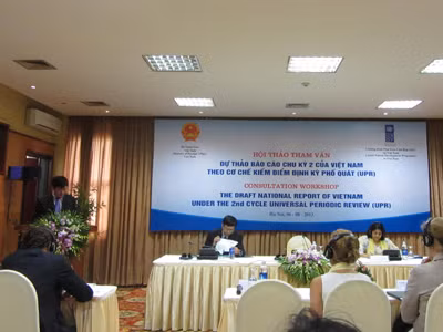 Hội thảo lấy ý kiến các cơ quan, tổ chức, cá nhân về Báo cáo quốc gia về thực hiện quyền con người ở Việt Nam diễn ra ngày 6/8 tại Hà Nội. Ảnh: Trúc Quỳnh