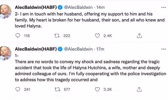 Bài đăng mới nhất của Alec Baldwin trên Twitter. - Nguồn: Daily Express Bài đăng mới nhất của Alec Baldwin trên Twitter. - Nguồn: Daily Express