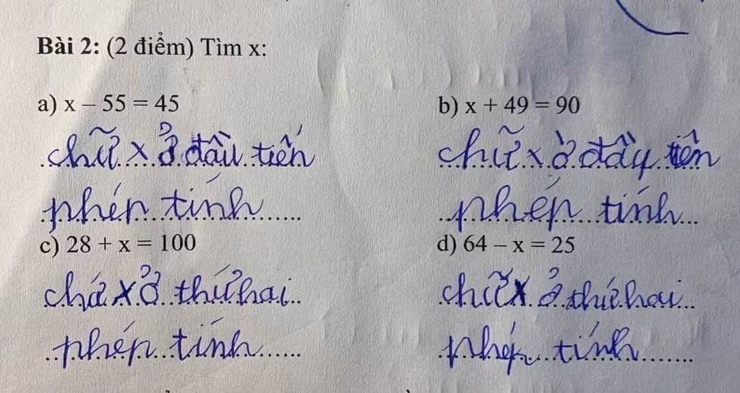 Bài làm Toán khiến cư dân mạng "xỉu up xỉu down". Ảnh: Hoàng Vũ Thùy Linh Bài làm Toán khiến cư dân mạng "xỉu up xỉu down". Ảnh: Hoàng Vũ Thùy Linh