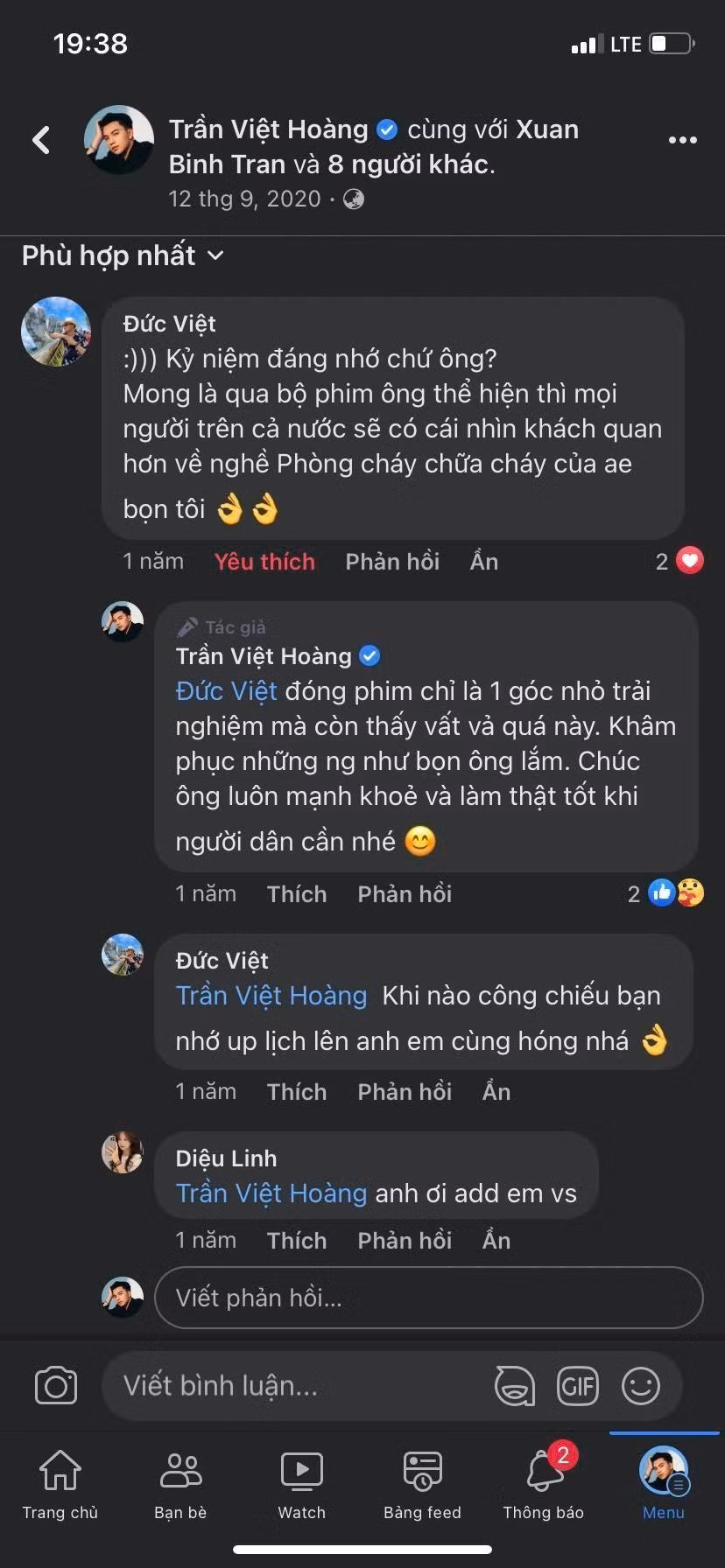 Chàng lính cứu hỏa cũng thường xuyên bình luận và tương tác với bạn bè. Ảnh: FBNV. Chàng lính cứu hỏa cũng thường xuyên bình luận và tương tác với bạn bè. Ảnh: FBNV.