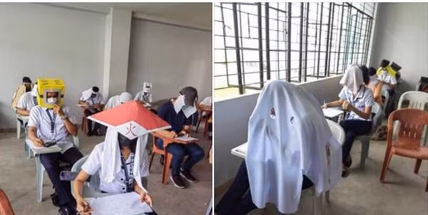 Có sinh viên trông như hóa trang Halloween. Ảnh: Mary Joy. Có sinh viên trông như hóa trang Halloween. Ảnh: Mary Joy.