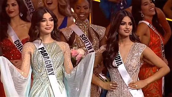 Nadia và Harnaaz tại Miss Universe 2021. Ảnh: Miss Universe 2021.