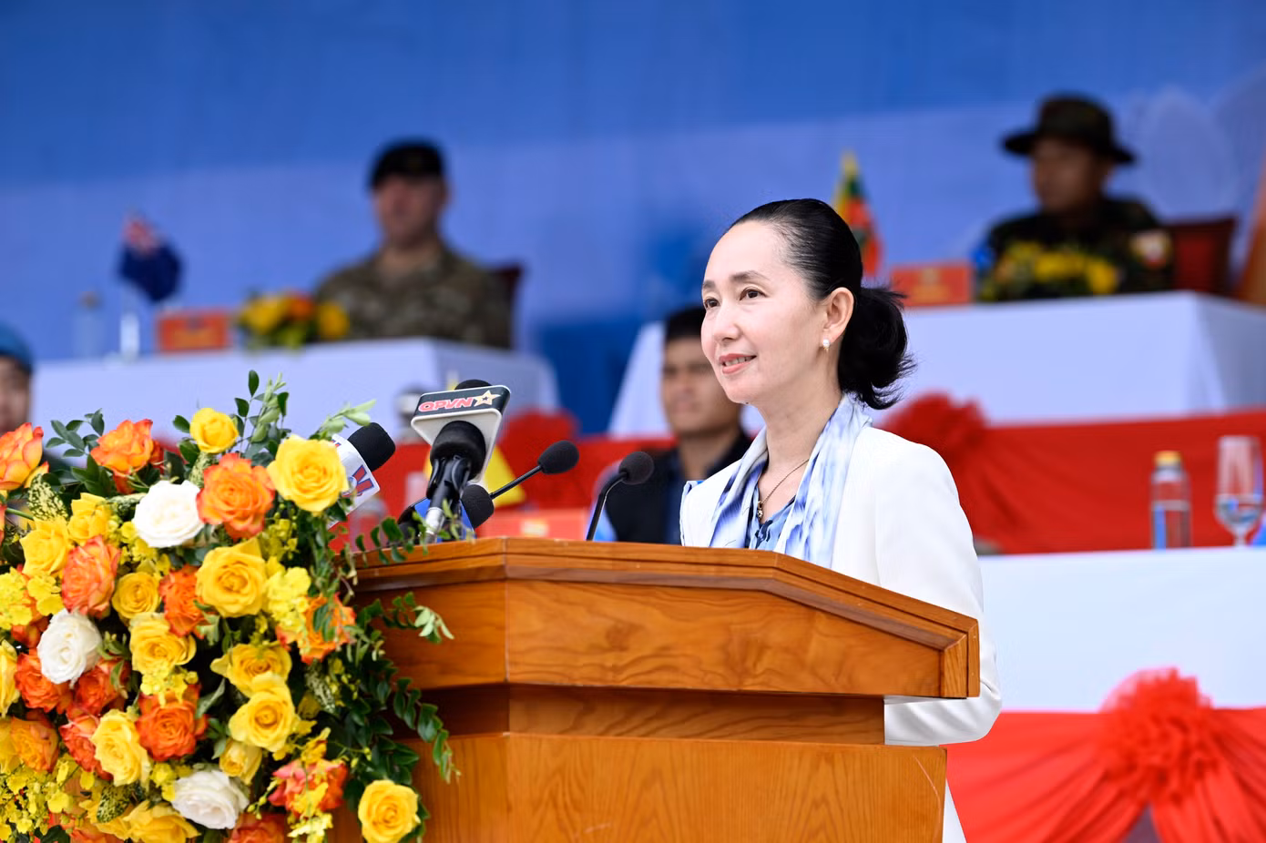 Bà Matsuzawa Tomoko - Giám đốc hợp tác quốc tế Khu vực Ấn Độ Dương - Thái Bình Dương, Trưởng Nhóm chuyên gia GGHB Nhật Bản, phát biểu tại lễ khai mạc.
