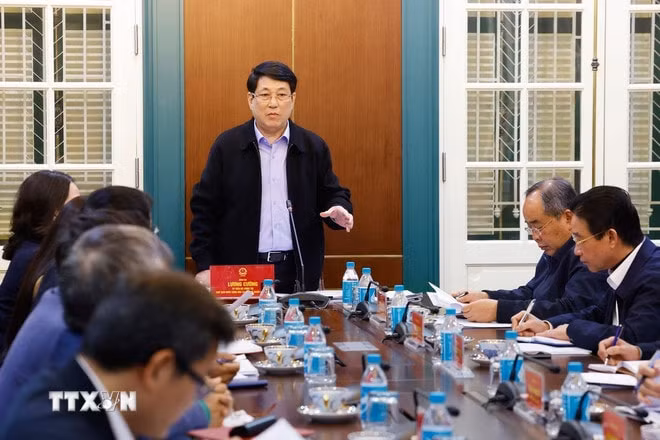 Chủ tịch nước Lương Cường phát biểu tại buổi làm việc. Ảnh: TTXVN.