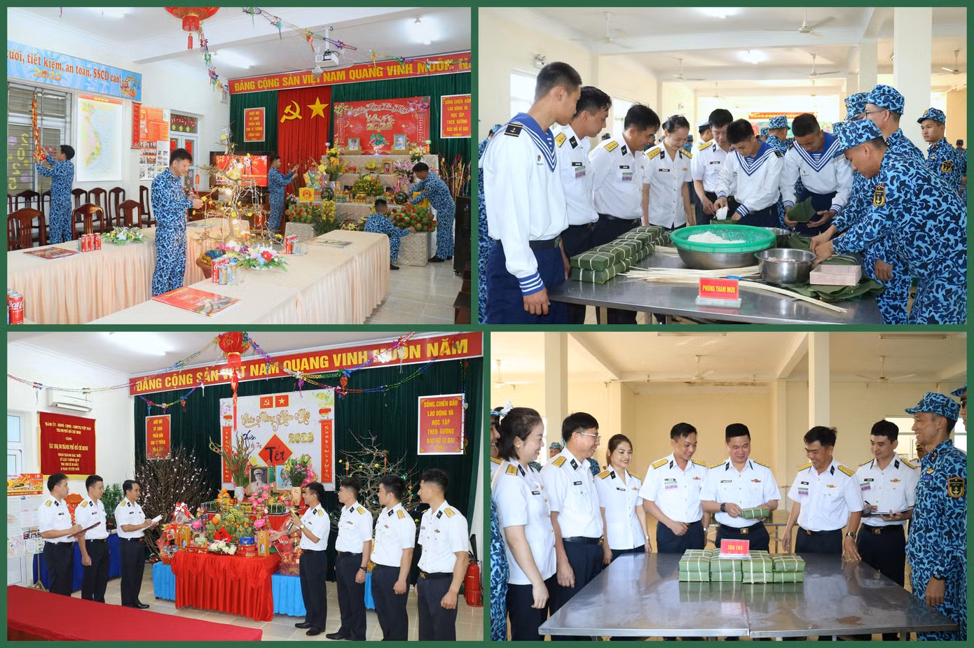 Các hoạt động trang trí phòng đón xuân và thi gói bánh chưng xanh của cán bộ, chiến sĩ Lữ đoàn 189.