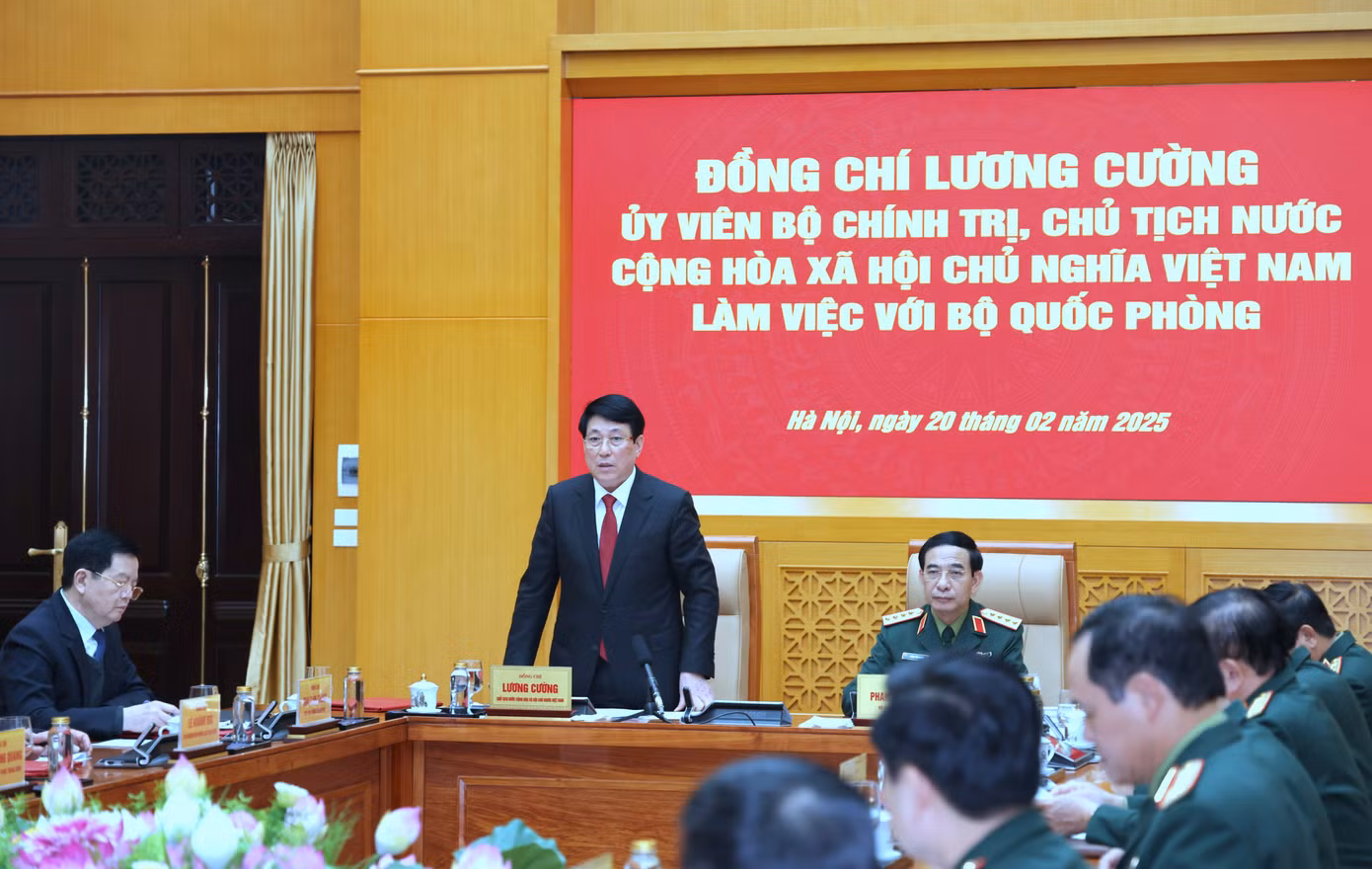 Chủ tịch nước Lương Cường phát biểu tại buổi làm việc. Chủ tịch nước Lương Cường phát biểu tại buổi làm việc.