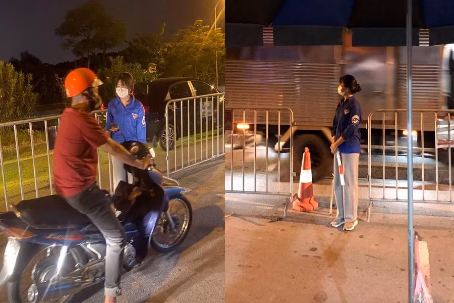 Hình ảnh Phương Thảo tại chốt kiểm soát người ra vào địa phương.