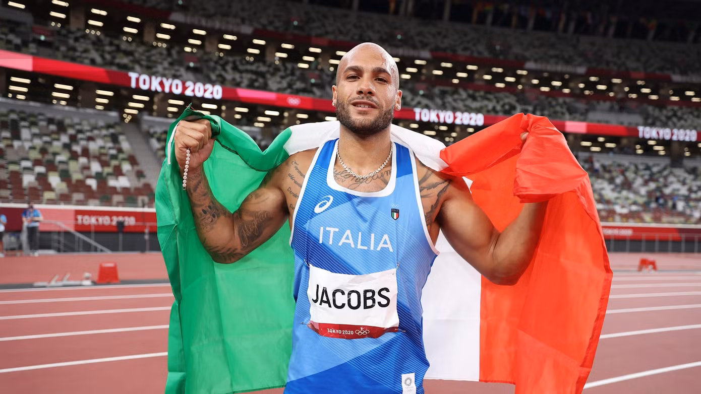 Marcell Jacobs, nhà vô địch điền kinh nội dung 100m ở Olympic Tokyo 2020. Marcell Jacobs, nhà vô địch điền kinh nội dung 100m ở Olympic Tokyo 2020.
