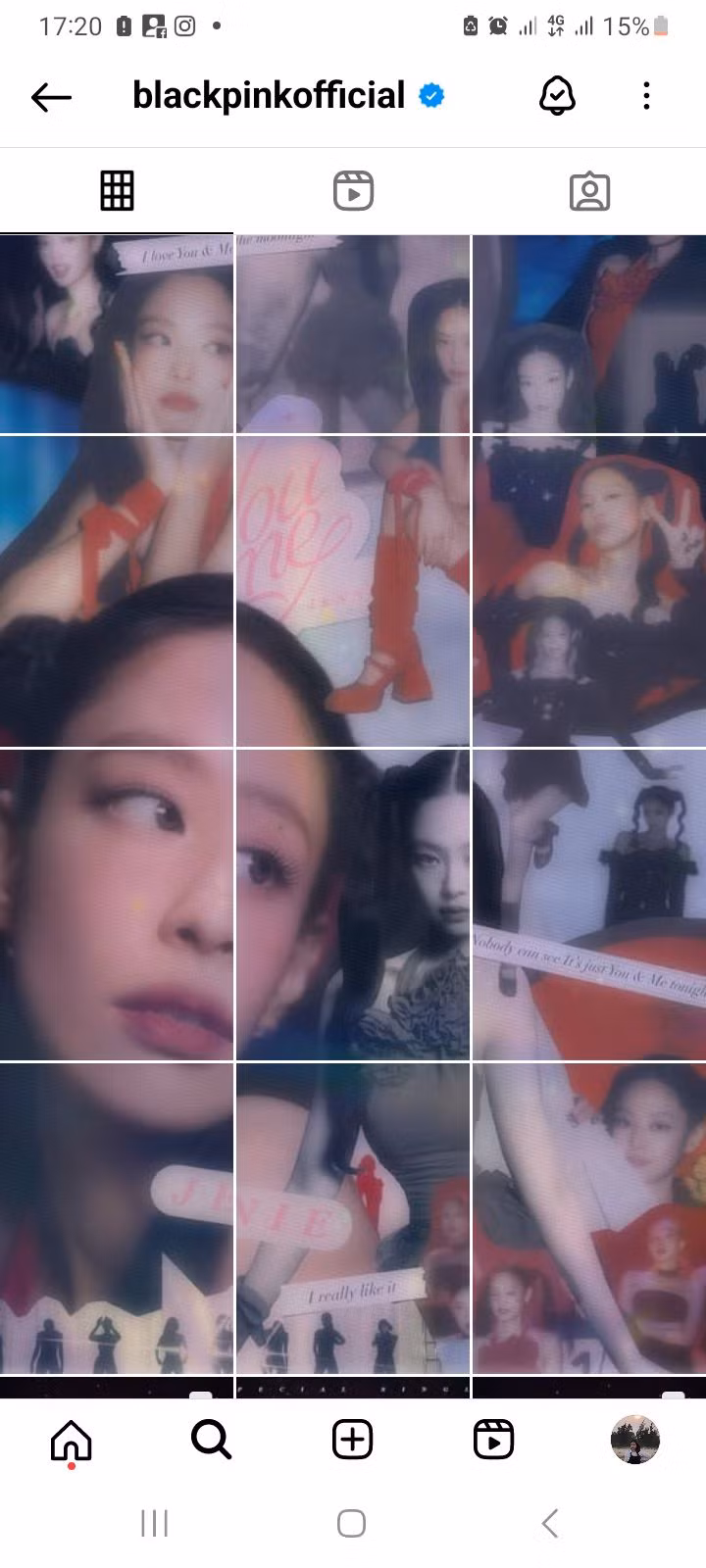 Giao diện Instagram của ca sĩ Jennie (BLACKPINK) trước và sau bản cập nhật.