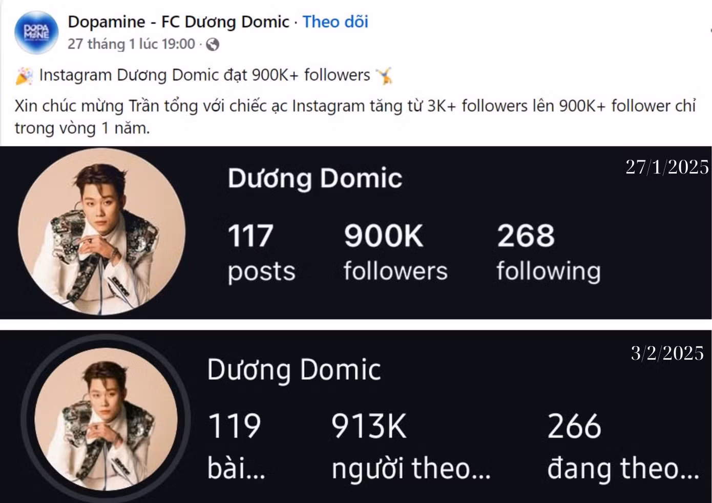 Dương Domic được fan lì xì hơn 13K lượt theo dõi trên Instagram trong dịp Tết. Dương Domic được fan lì xì hơn 13K lượt theo dõi trên Instagram trong dịp Tết.