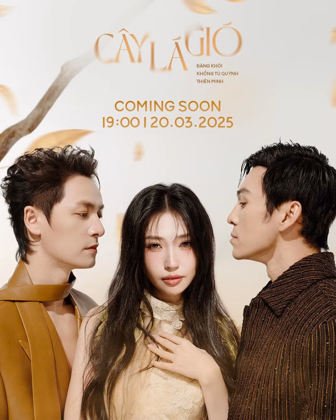 Visual "tràn màn hình" của bộ ba trong poster chính thức Cây, Lá và Gió.