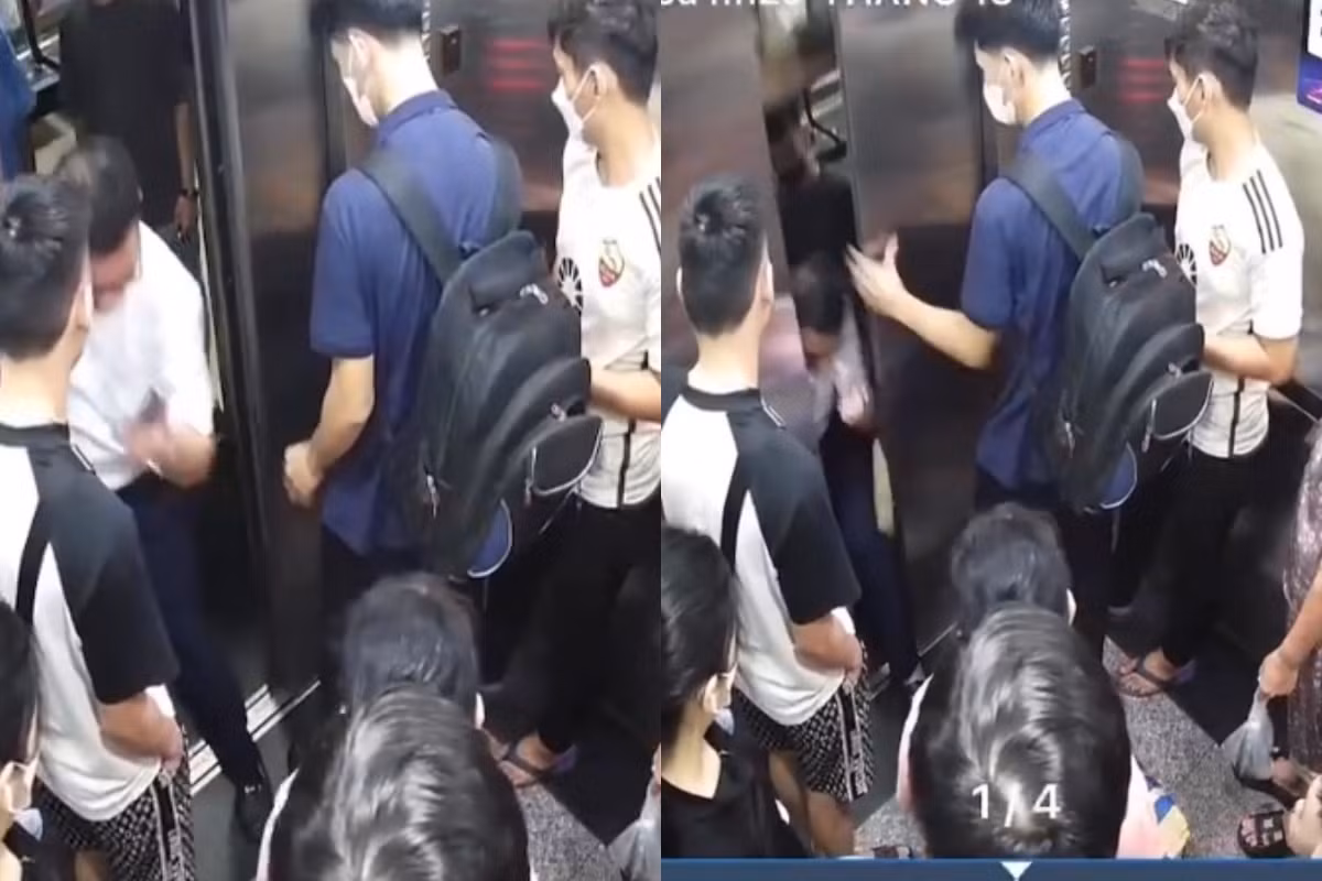 Hình ảnh người đàn ông suýt bị thang máy "nuốt chửng" khi cố bước vào. Ảnh cắt từ clip