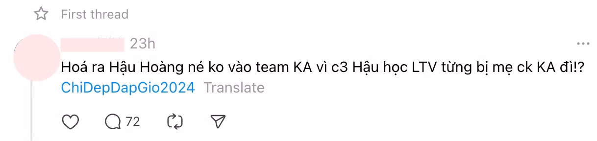 Một tài khoản khẳng định rằng Hậu Hoàng không chọn đội Kiều Anh vì bất hòa năm xưa.