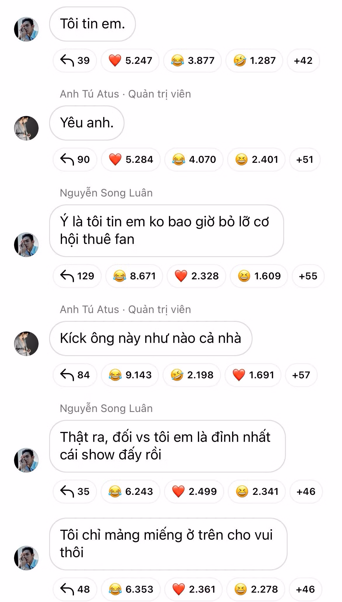 Riêng phần Song Luân tuy vẫn đam mê “hơn thua” nhưng cũng không tiếc lời khen cho Atus.