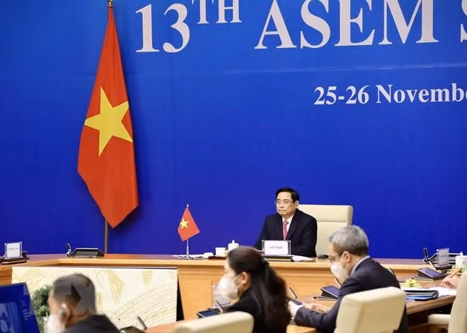 Thủ tướng Chính phủ Phạm Minh Chính dự và phát biểu tại Hội nghị Cấp cao Á-Âu (ASEM) lần thứ 13 do Campuchia tổ chức dưới hình thức trực tuyến. (Ảnh: Lâm Khánh/TTXVN) Thủ tướng Chính phủ Phạm Minh Chính dự và phát biểu tại Hội nghị Cấp cao Á-Âu (ASEM) lần thứ 13 do Campuchia tổ chức dưới hình thức trực tuyến. (Ảnh: Lâm Khánh/TTXVN)