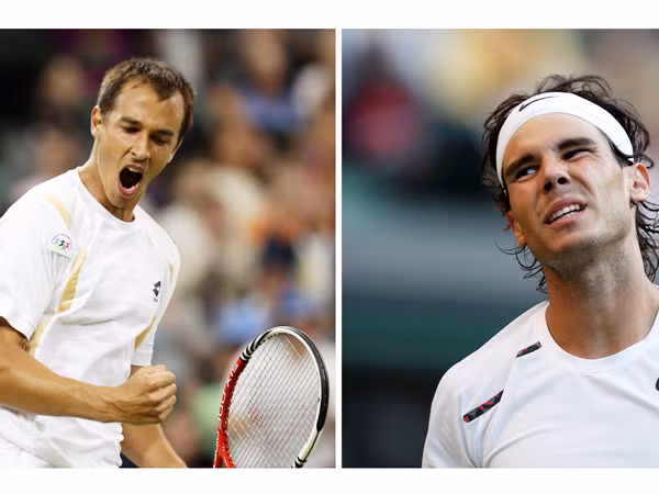 Lukas Rosol, cây vợt vô danh gây chấn động Wimbledon 2012 khi quật ngã Nadal ở vòng hai Nadal thất vọng khi bị loại ngay ở vòng hai Wimbledon. Ảnh: Getty Images