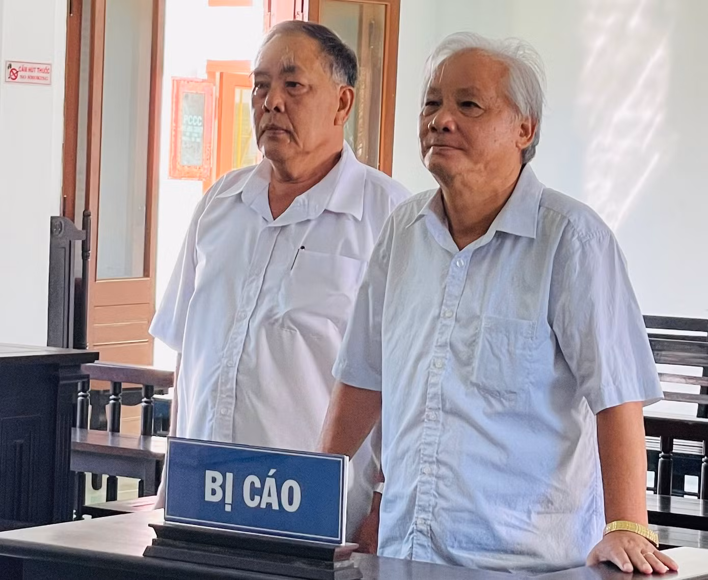 Cả hai bị cáo Phạm Đình Cự (ảnh trái) và Đỗ Duy Vinh cùng bị phạt 3 năm tù cho hưởng án treo. Ảnh: T.T.