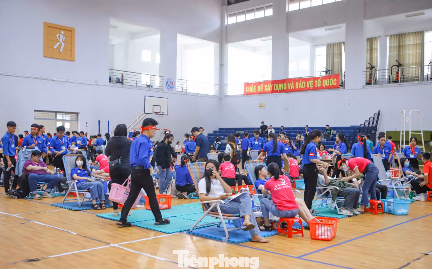 Chương trình Chủ Nhật Đỏ tỉnh Bình Định lần thứ I – năm 2024 do báo Tiền Phong phối hợp cùng Ban Chỉ đạo (BCĐ) vận động hiến máu tình nguyện tỉnh Bình Định, Tỉnh Đoàn, Ban An toàn giao thông tỉnh, Trường ĐH Quy Nhơn, Bệnh viện Đa khoa tỉnh – Sở Y tế Bình Định tổ chức. Ảnh: Trương Định