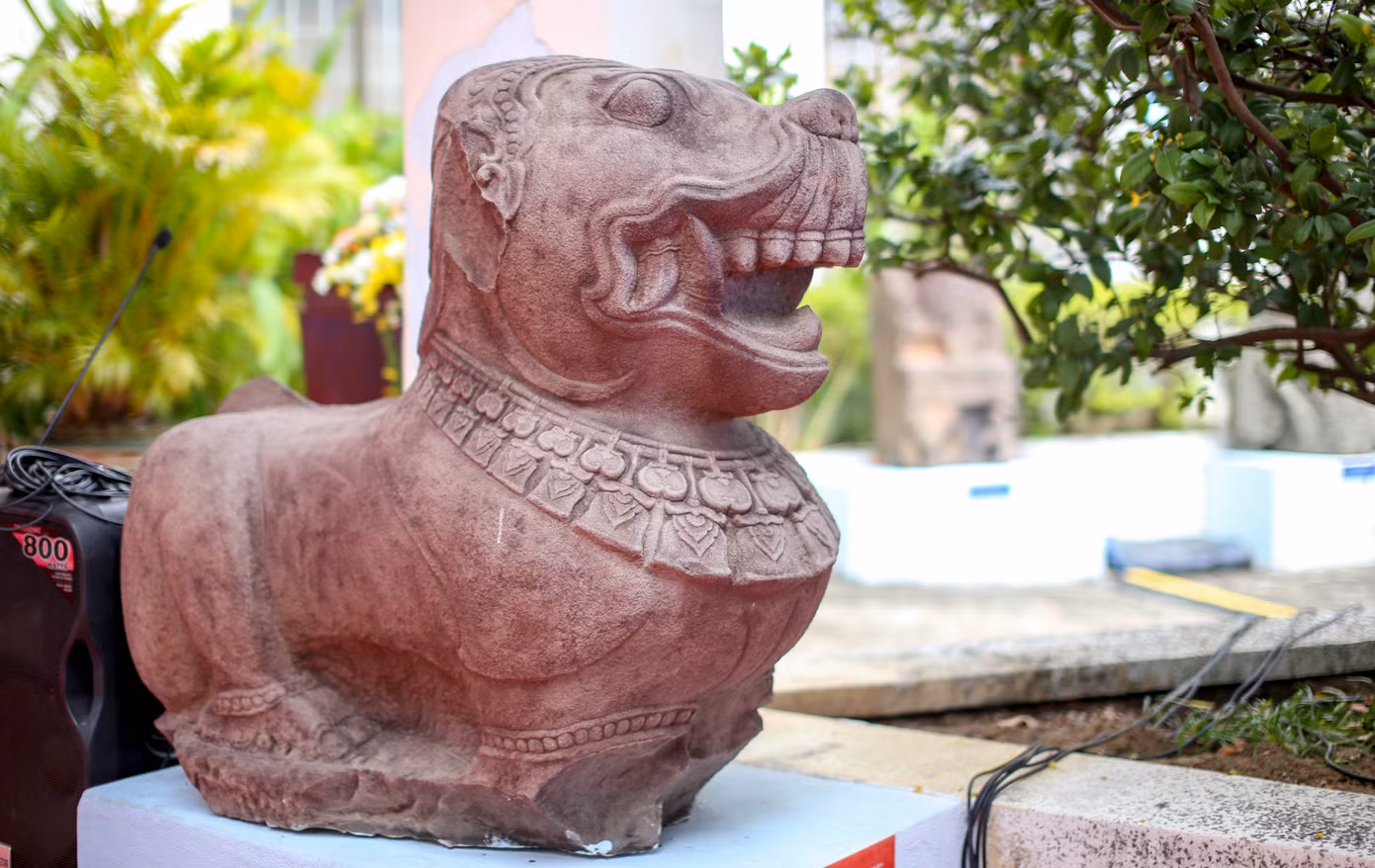 Hai tượng sư tử đá thành Đồ Bàn được công nhận Bảo vật Quốc gia. Ảnh: Trương Định. Hai tượng sư tử đá thành Đồ Bàn được công nhận Bảo vật Quốc gia. Ảnh: Trương Định.
