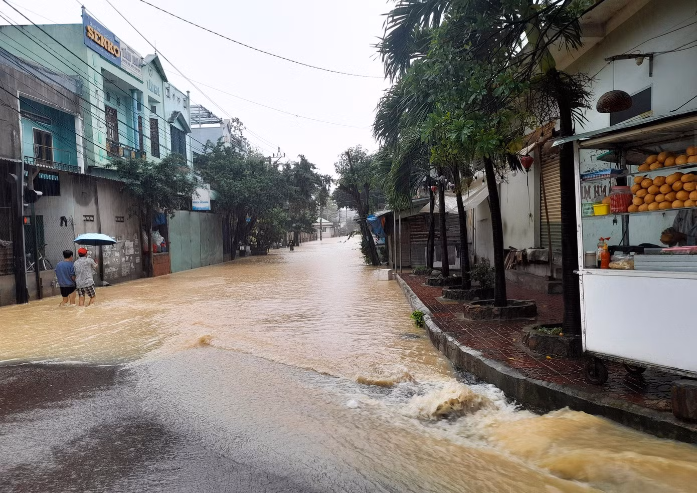 Nước lũ đổ về gây ngập một số khu dân cư ở TP Quy Nhơn. Ảnh: Trương Định