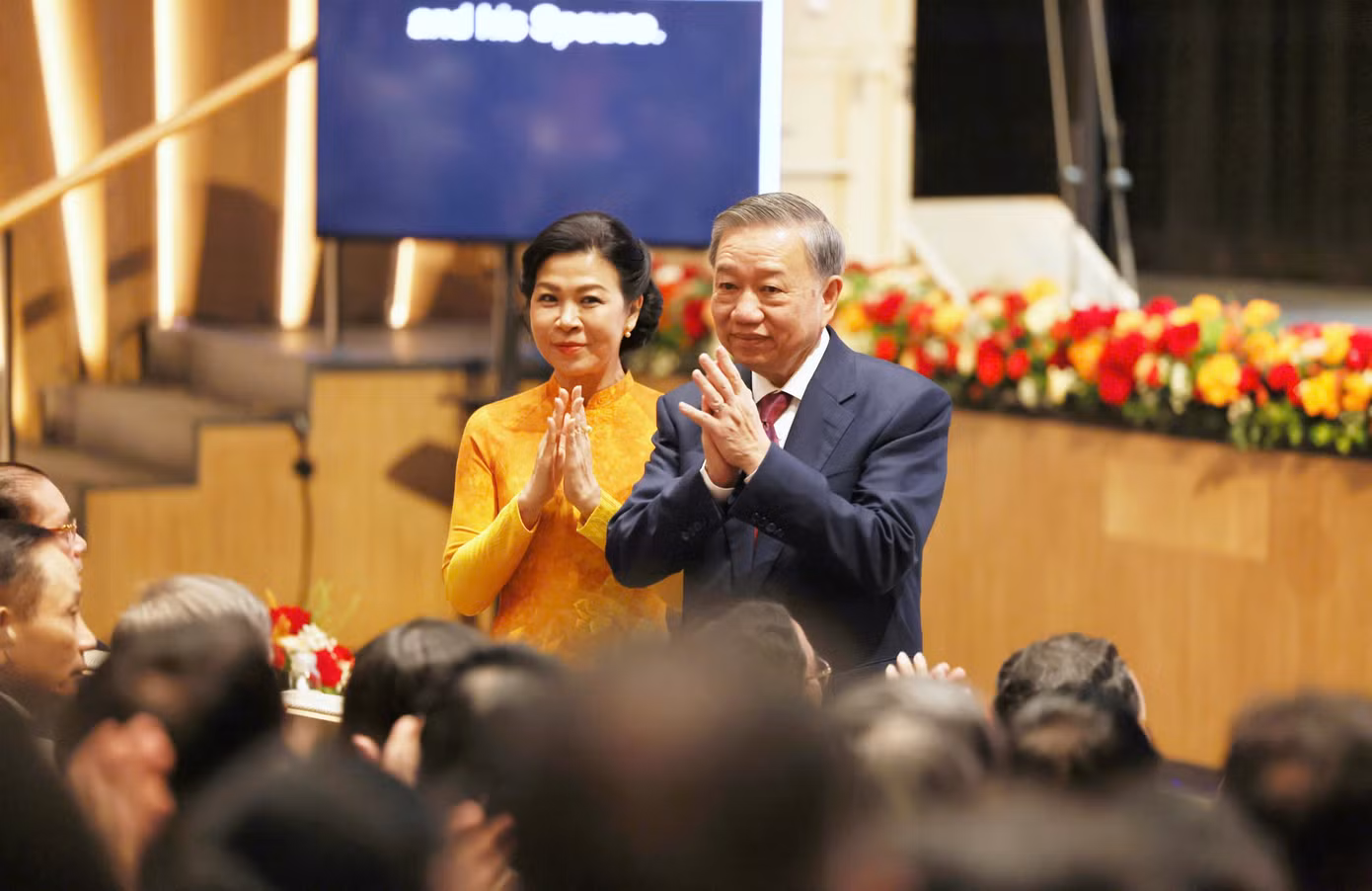 Tổng Bí thư, Chủ tịch nước Tô Lâm và Phu nhân tại lễ kỷ niệm. (Ảnh: Quang Phúc)