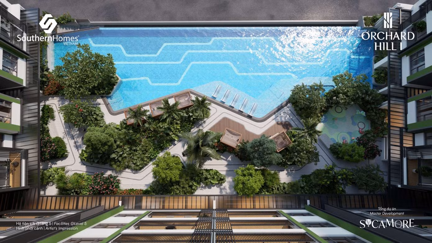 Phối cảnh hệ thống tiện ích tại tầng 5 của Orchard Hill