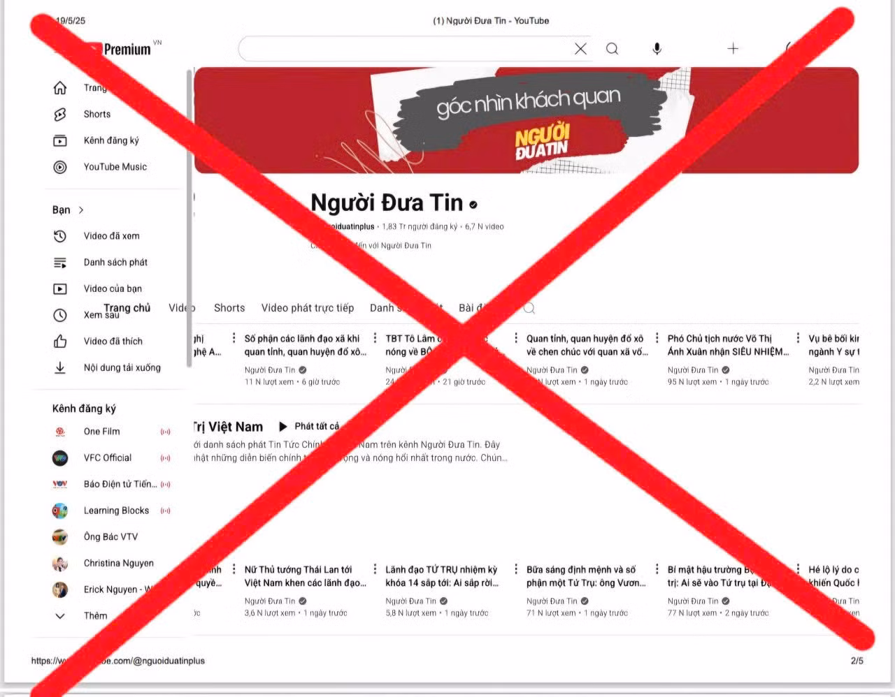 Kênh Youtube "Người đưa tin". Ảnh: Công an cung cấp