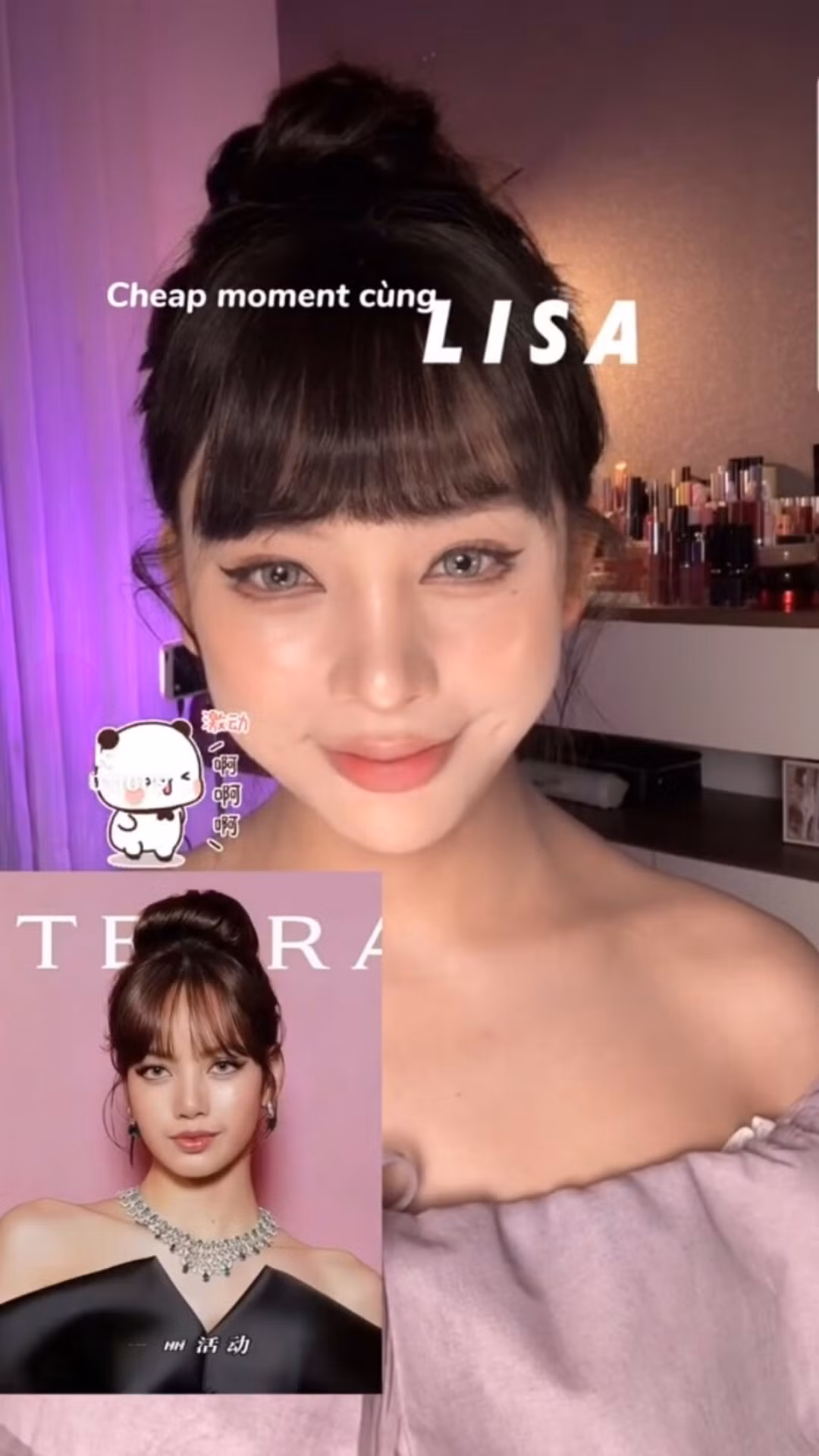 Cô nàng lựa chọn "cheap moment" cùng kiểu tóc và make-up với Lisa. (Ảnh: @jolly011009)