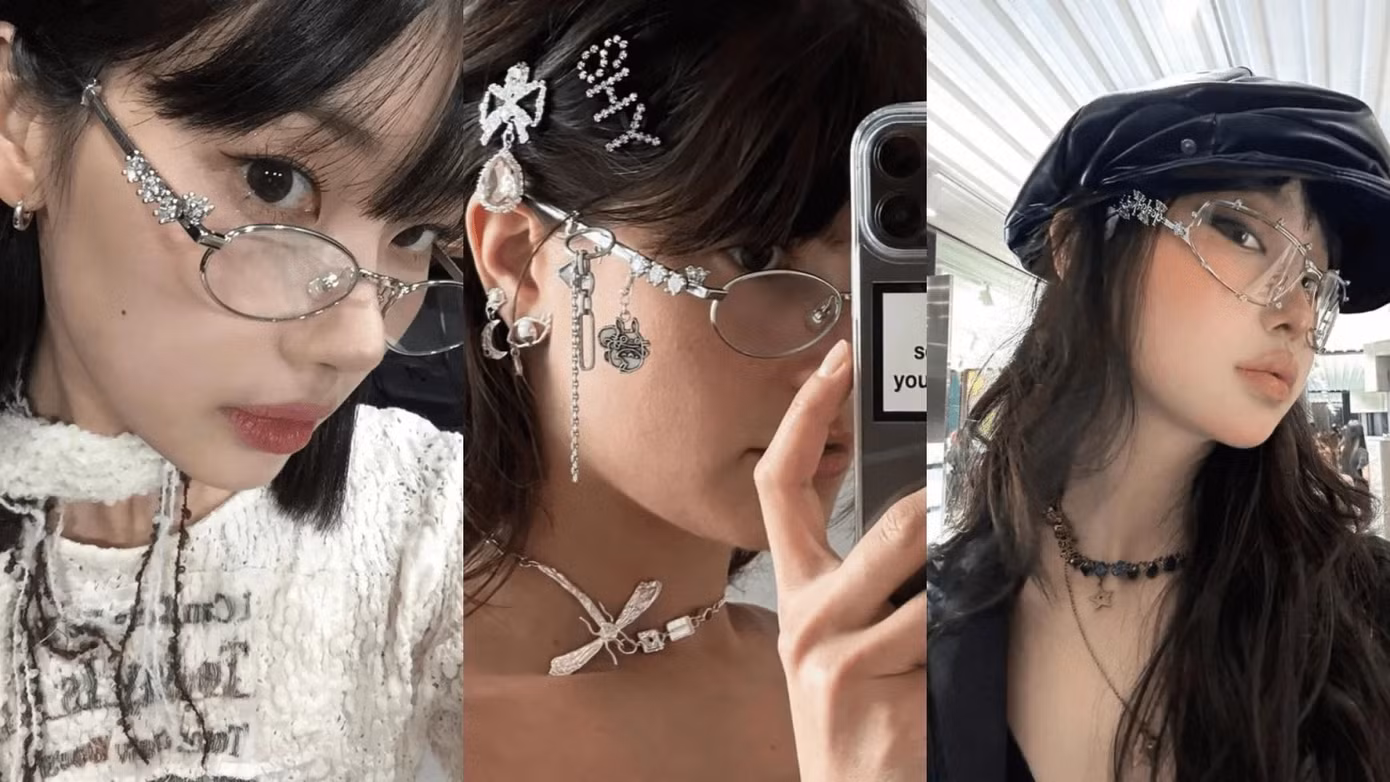 Chiếc kính râm có chiếc gọng đa chức năng, có thể đính kết nhiều charm trang trí là chân ái.