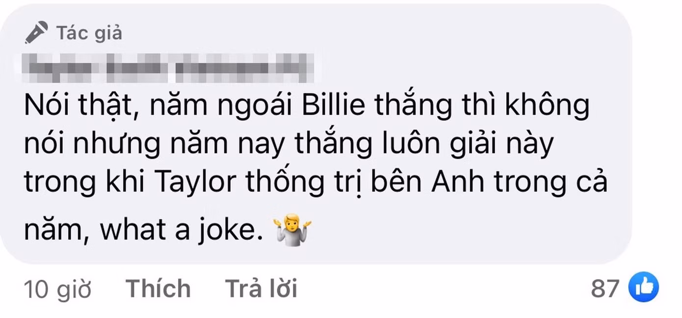 Nhiều fan của Taylor Swift đã rất bất ngờ trước kết quả năm nay.