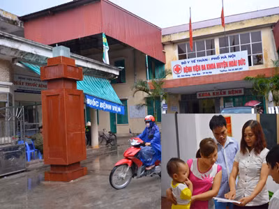 Bệnh viện Đa khoa huyện Hoài Đức, Hà Nội (ảnh to). Gia đình cháu Nguyễn Đức Khải bị sốc khi biết tin kết quả xét nghiệm máu của con mình bị “nhân bản” (ảnh nhỏ). a