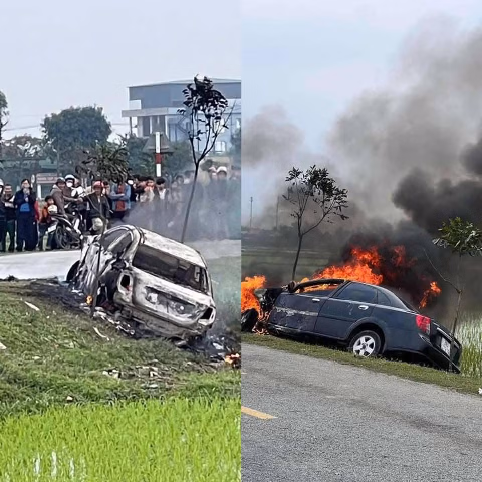 Ô tô cháy trơ khung sau vụ việc.