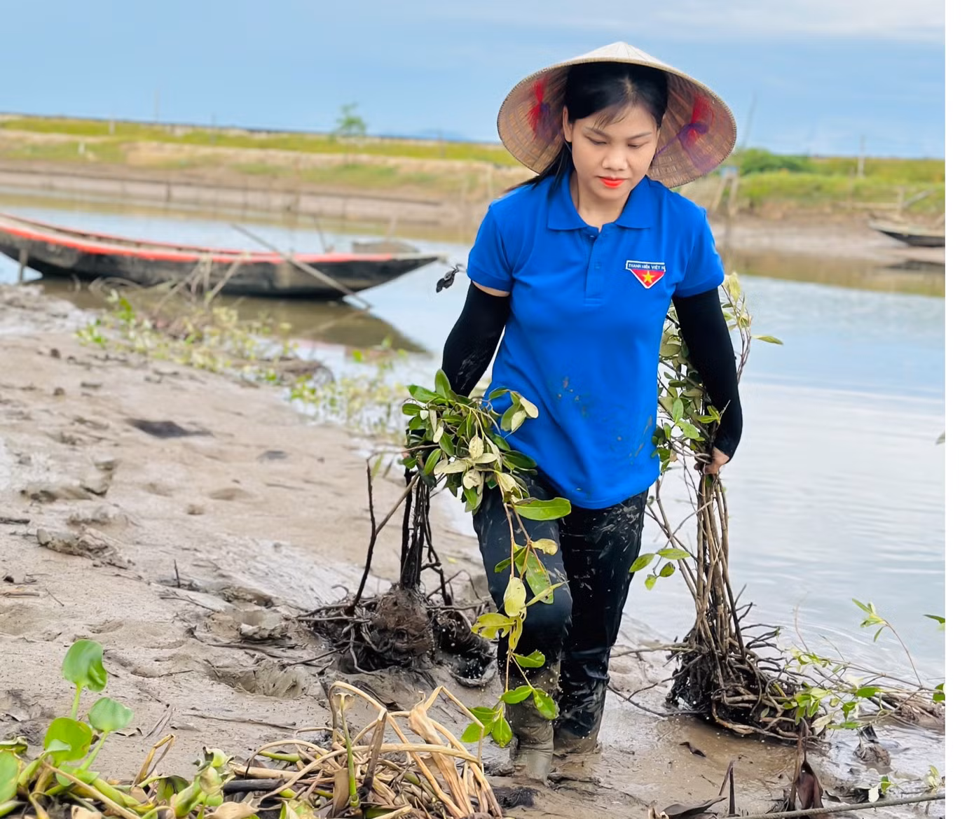 Chị Nguyễn Thị Trang - Bí thư Đoàn xã Thạch Hưng, thành phố Hà Tĩnh, cho biết, đơn vị đã huy động 15 đoàn viên thanh niên tham gia hỗ trợ trồng cây mắm. Hoạt động này thu hút đông đảo các bạn trẻ tham gia.