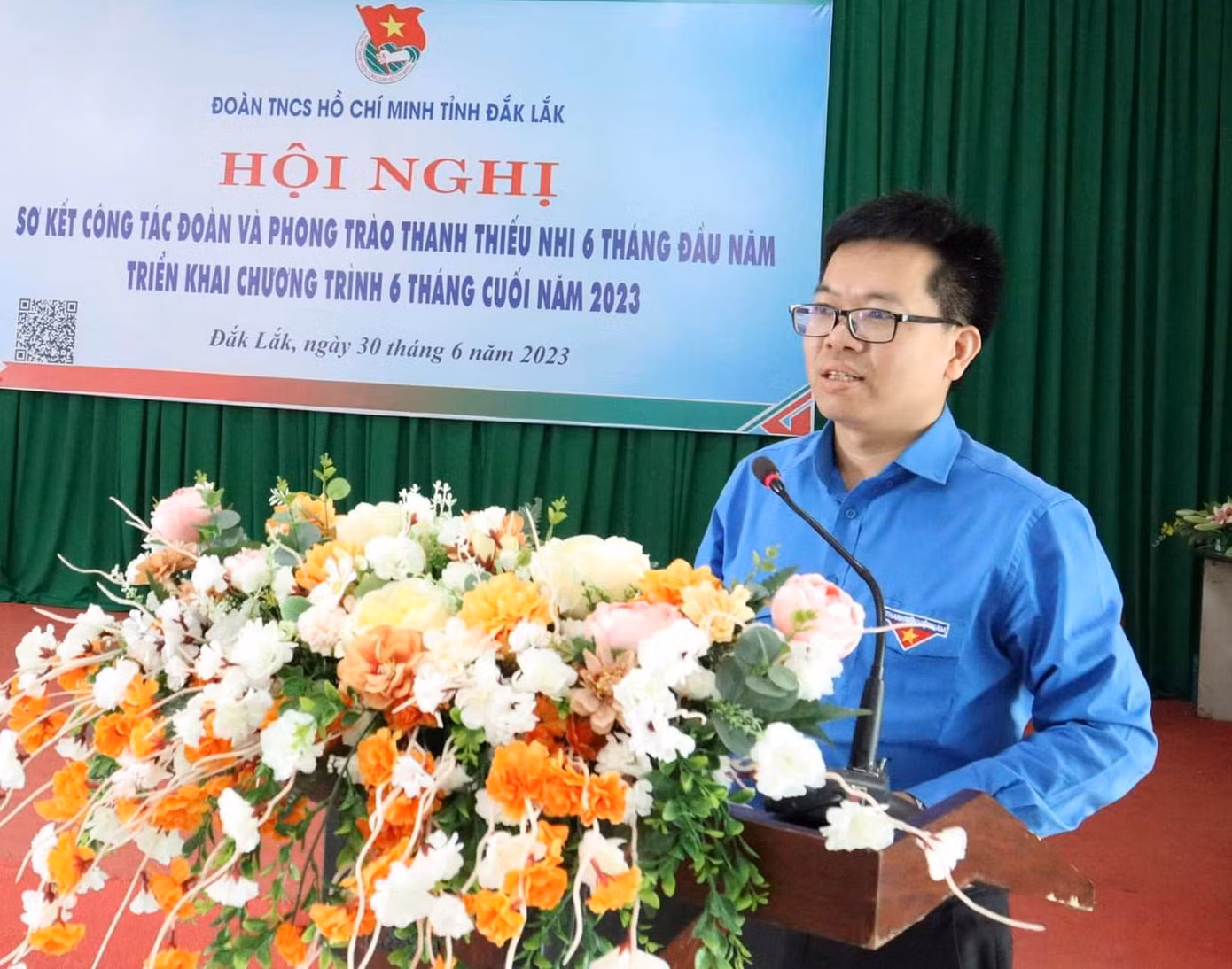 Anh Lê Thanh Tú, Trưởng Ban Thanh niên xung phong Trung ương Đoàn phát biểu tại hội nghị Anh Lê Thanh Tú, Trưởng Ban Thanh niên xung phong Trung ương Đoàn phát biểu tại hội nghị