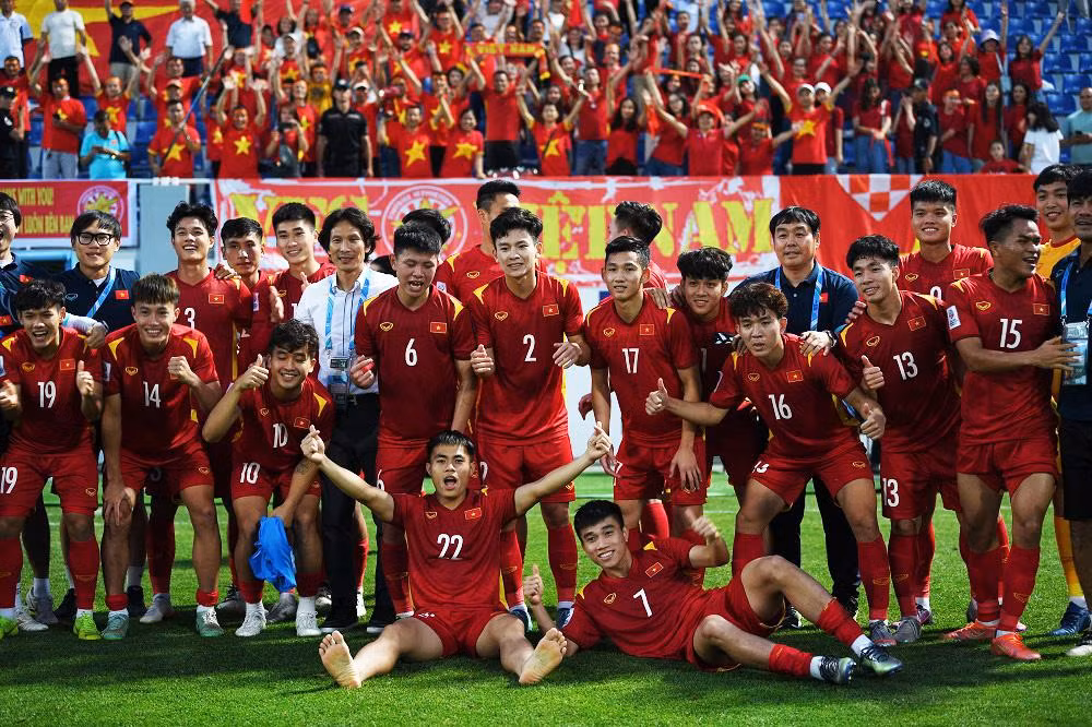 Các cầu thủ U23 Việt Nam ăn mừng sau khi cầm hòa U23 Hàn Quốc. Ảnh: AFC