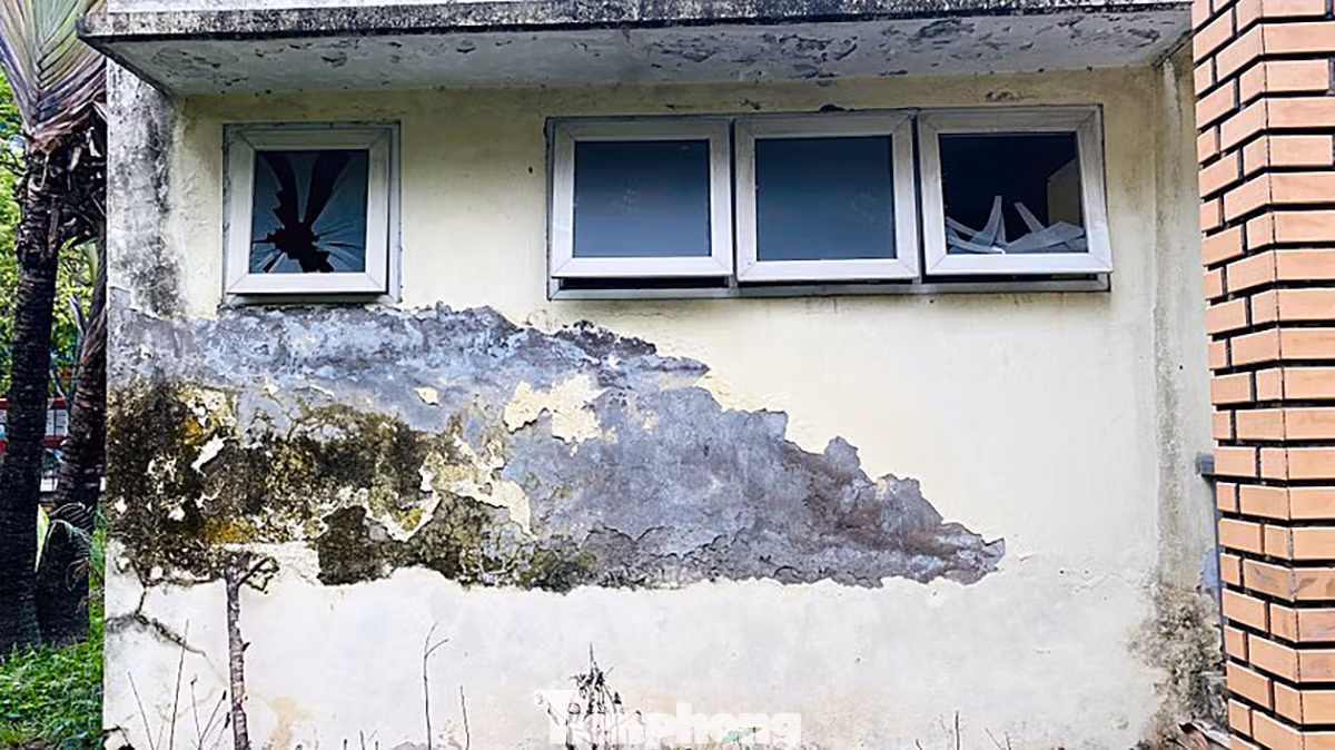 Gạch nền, tường khu vực nhà vệ sinh hay cánh cổng của công viên cũng chắp vá, buộc dây thép nhằng nhịt.