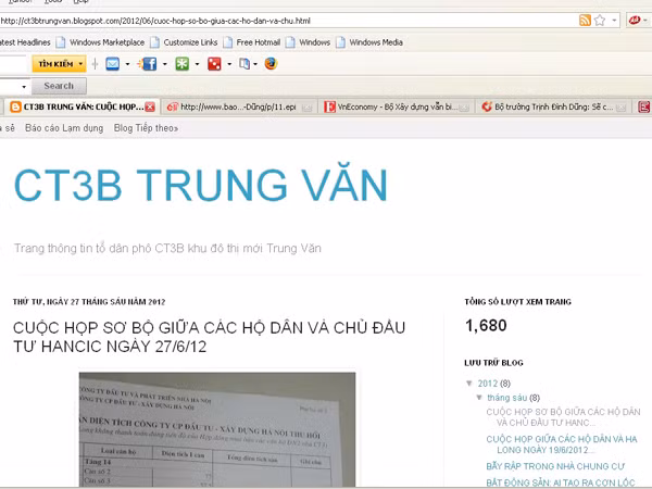 Blog ct3btrungvan.blogspot.com được cư dân lập để tố Cty Hạ Long