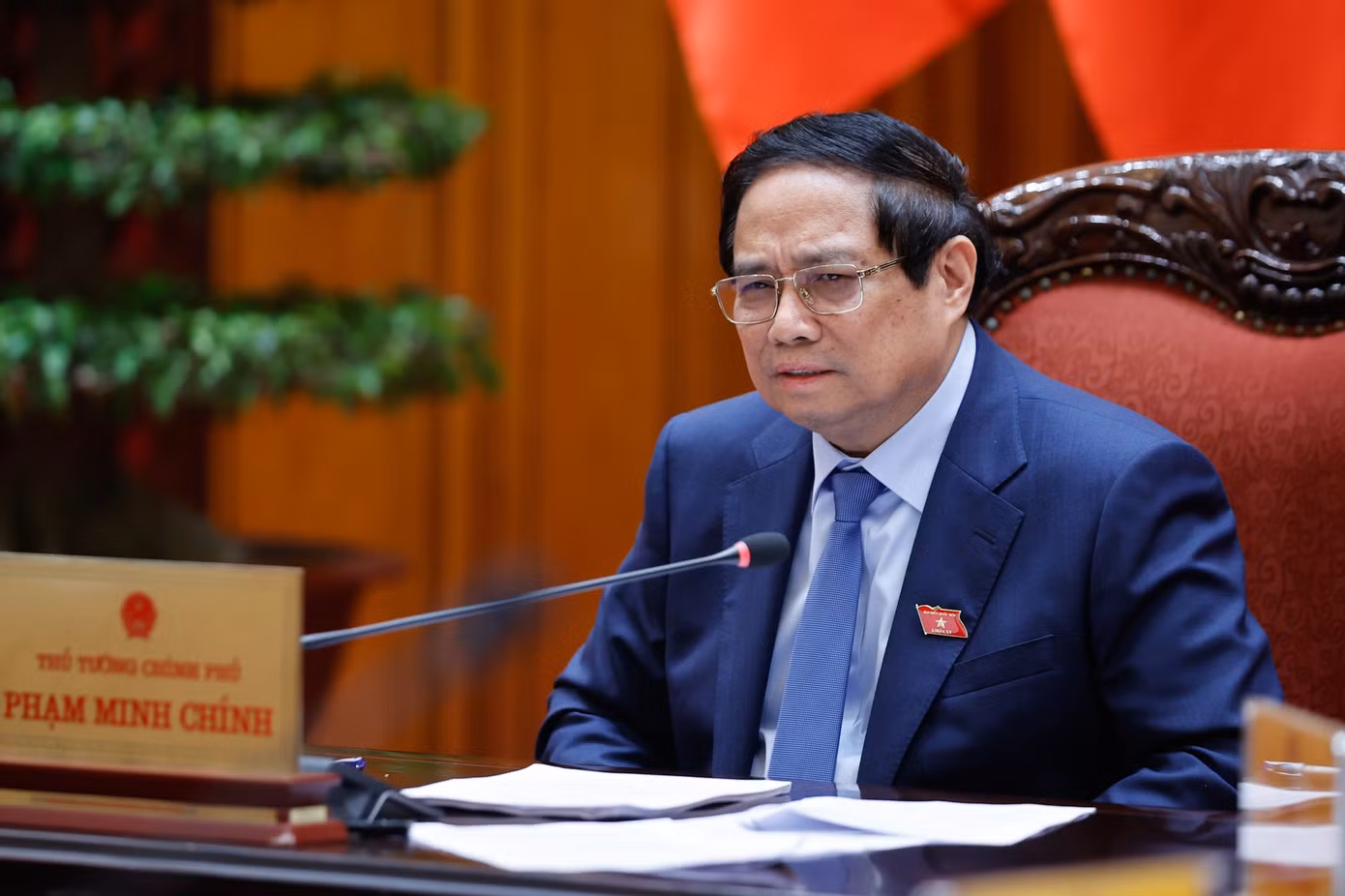 Thủ tướng Phạm Minh Chính chủ trì và phát biểu tại cuộc họp. (Ảnh: VGP)
