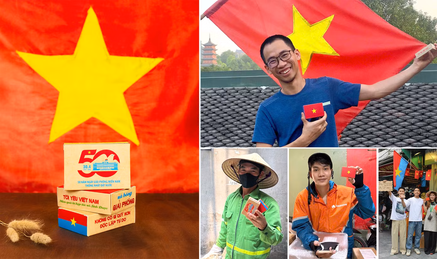 Anh Vũ Trung Đức (ảnh góc trên cùng bên phải) cùng cộng sự chào đón ngày 30/4 theo cách đặc biệt và trao tặng những món quà này đến người lao động. Nguồn ảnh: NVCC Anh Vũ Trung Đức (ảnh góc trên cùng bên phải) cùng cộng sự chào đón ngày 30/4 theo cách đặc biệt và trao tặng những món quà này đến người lao động. Nguồn ảnh: NVCC