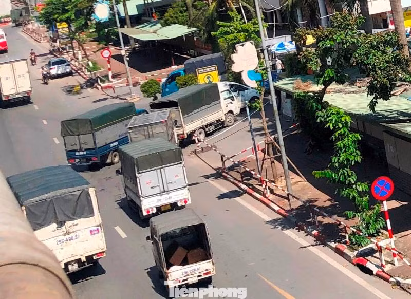Do vào một số khung giờ, đặc biệt là vào buổi sáng, lượng xe tải vào bến đông, nhiều xe phải xếp hàng ở cổng để chờ được vào bến.
